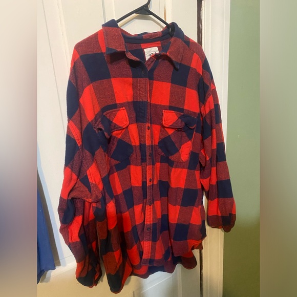 Aerie Lumberjane Flannel Button Down Shirt in Holiday Red - Picture 2 of 6